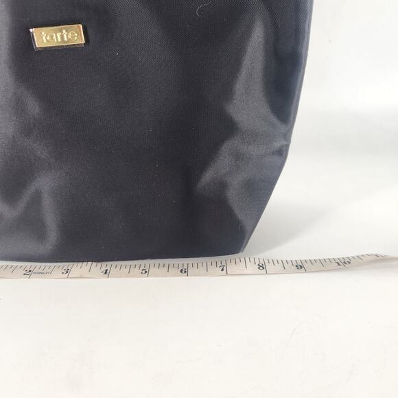 Tarte Black Cosmetic Makeup Bag Pouch W/ Pink Tassel Gold Plated Small Clutch - Picture 5 of 6